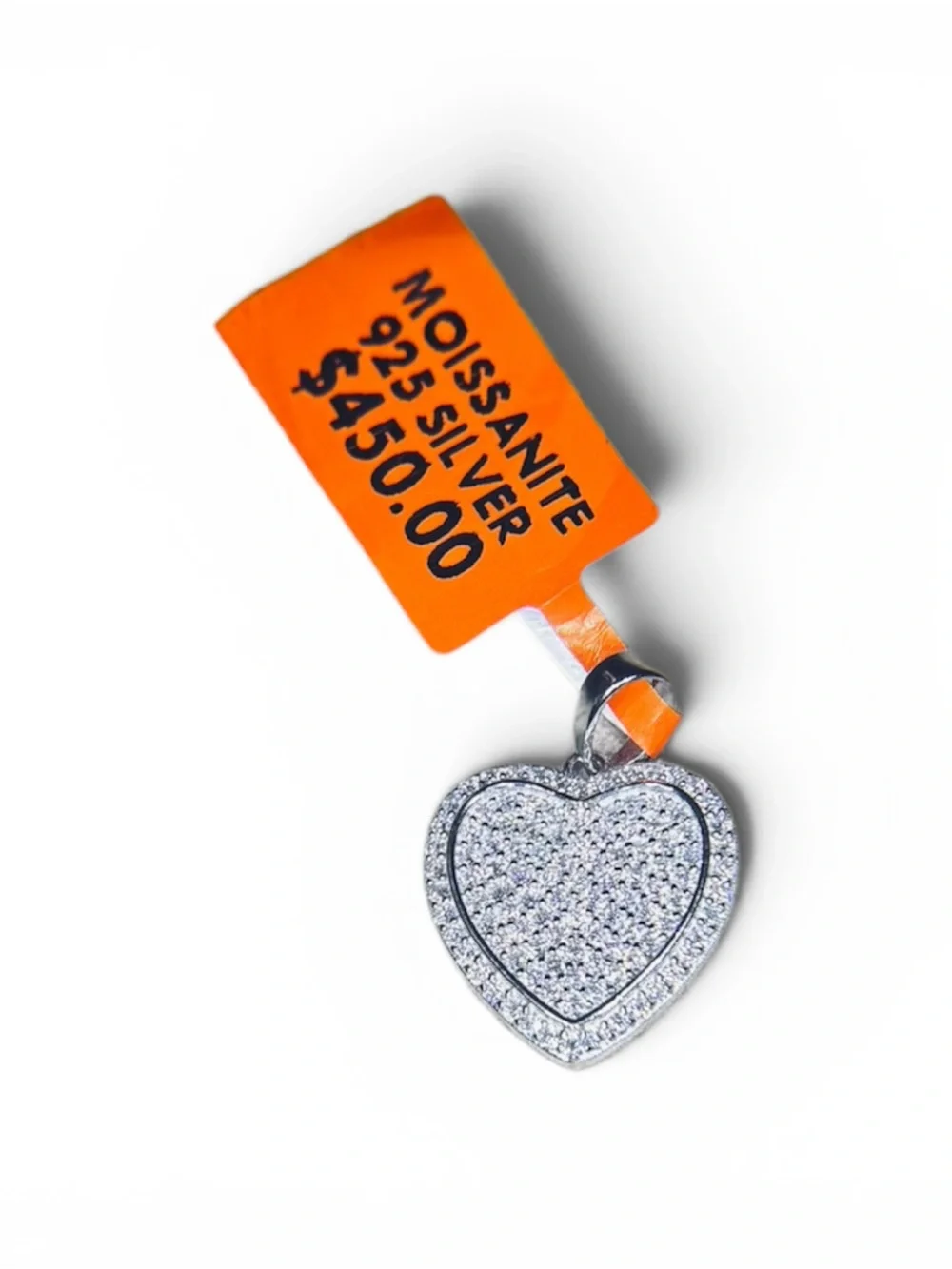 Solid 925 Sterling Silver VVS Moissanite Pave' Heart Pendant - Picture 13 of 13